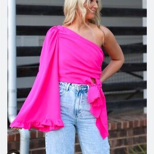 Hot pink one shoulder top GLAM